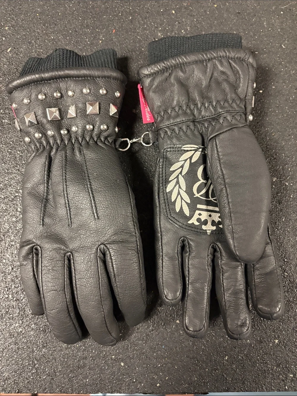 Betty Rides Black Studded Gloves with Wrist Knit Cuff M